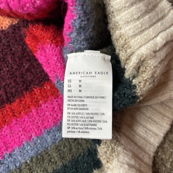 American Eagle Colorful Striped Knit Sweater, Long Sleeve Crewneck Size M #217 - Picture 7 of 7